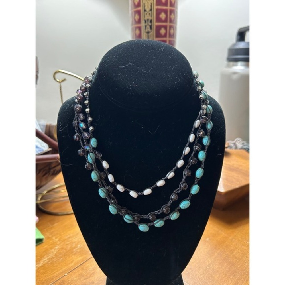 Handmade Boho wrap Woven Cord Necklace or bracelet Turquoise, Howlite, glass